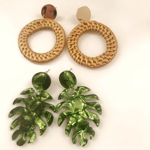 Straw hoop and leaf dangle summer earrings!